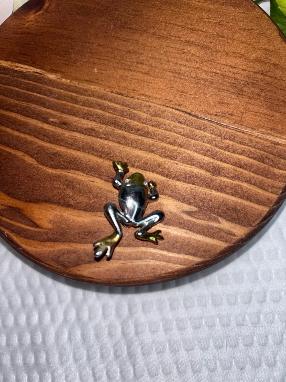 Lia Sophia Frog Brooch Clear Gem Eyes  Gold And Silver Tone 1 1/4x1